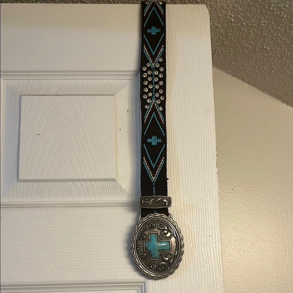 Montana West Black and Turquoise Belt with Silver Buckle